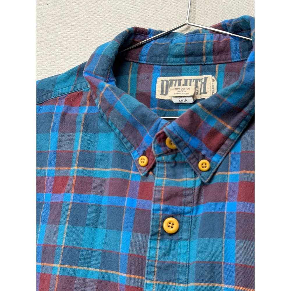 Duluth Trading Co Flannel Shirt Mens 2XL Blue Maroon Plaid Relaxed Fit - Picture 2 of 9